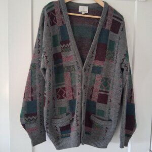 London Fog Wool Sweater Cardigan Men Large Vintage Academia 90s Eclectic Grandpa